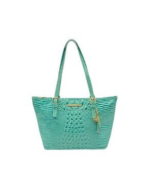 Brahim Teal Croc-Embossed Leather Satchel